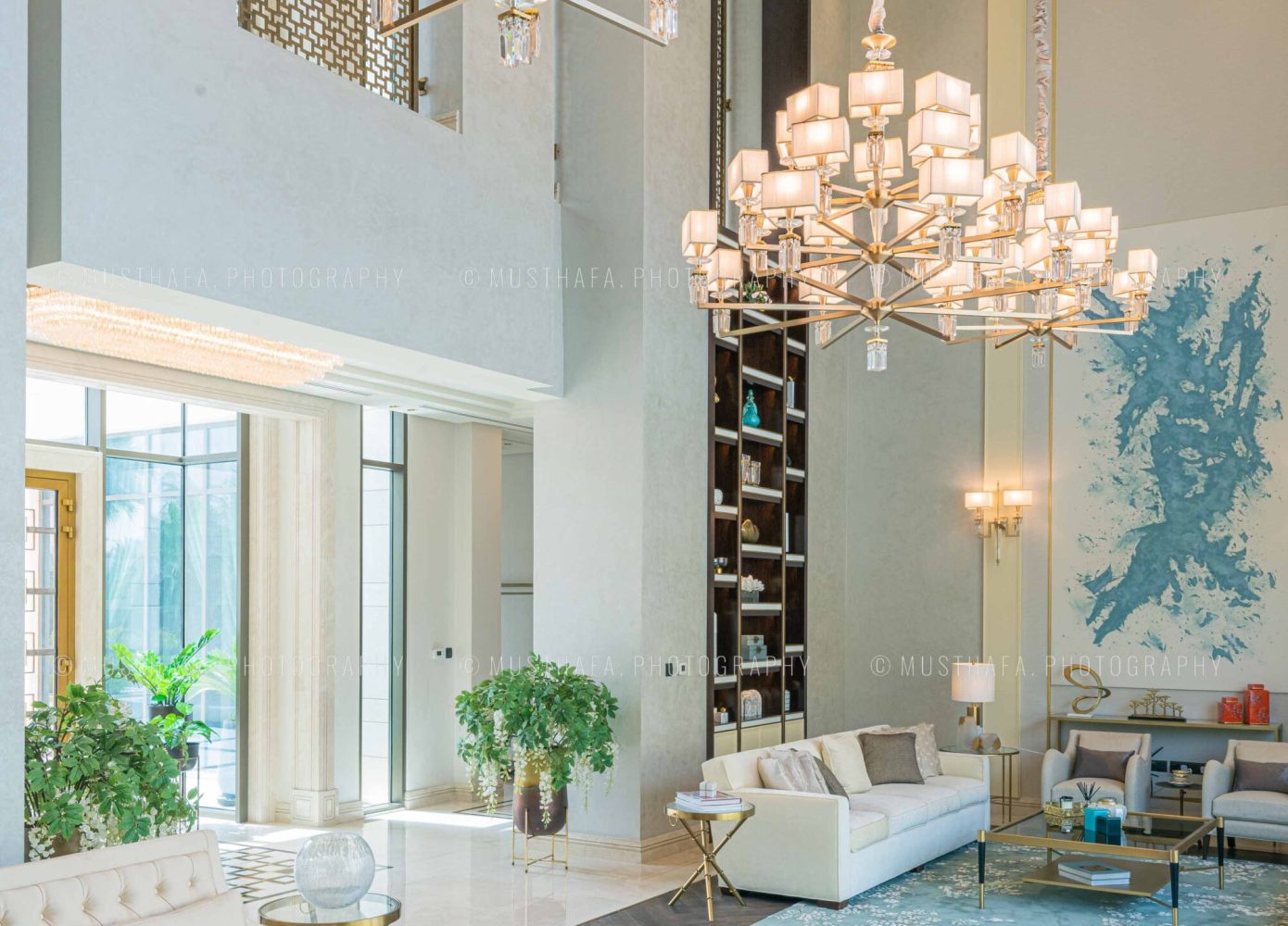 Dubai Villa Interior Photographer UAE Photography Fit Out chandelier ceiling lighting installation 05